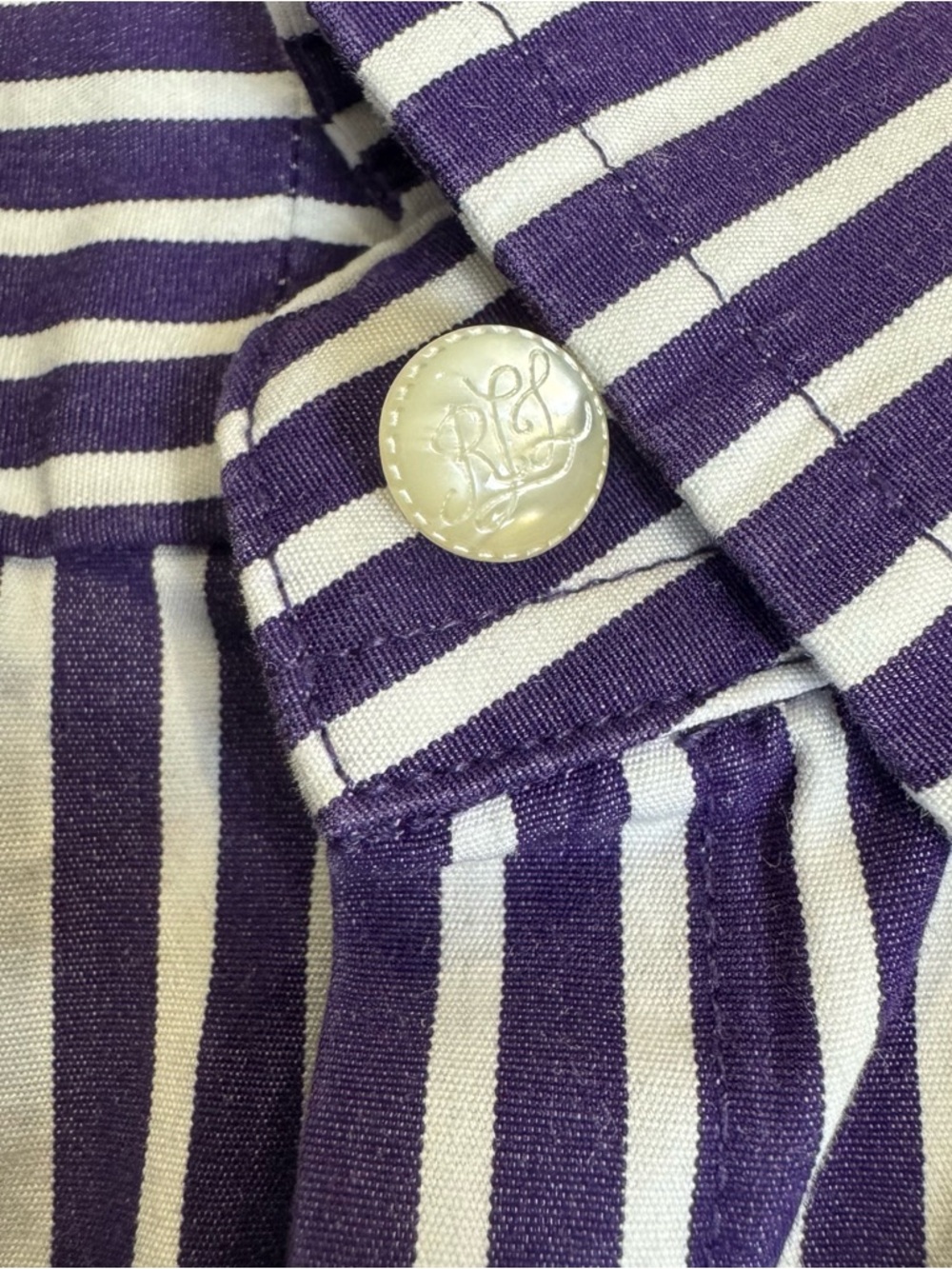 Lauren Ralph Lauren Purple & White Striped Button Down – Size Large - Picture 5 of 10
